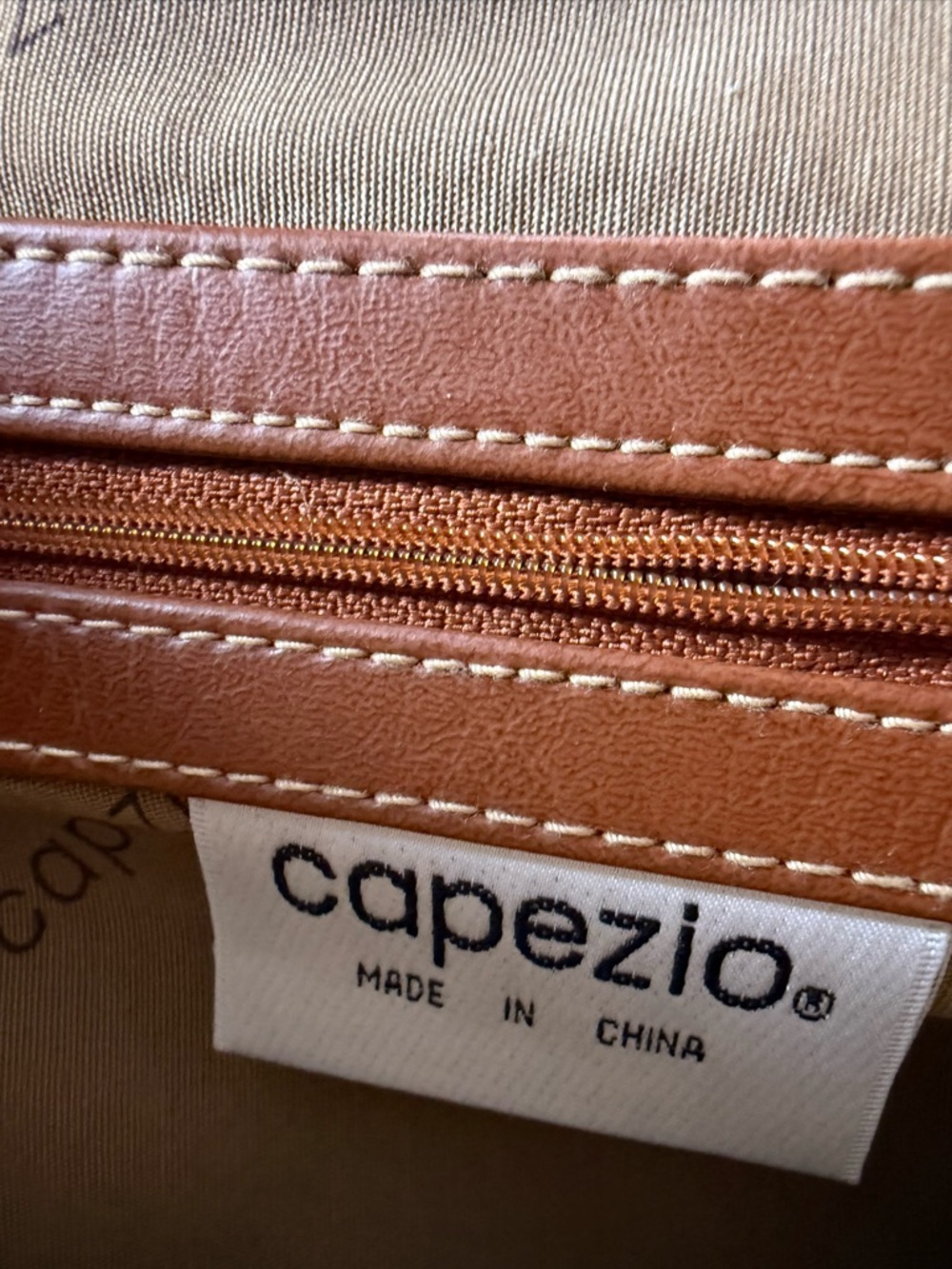 Capezio Cognac Brown Satchel Crossbody Bag Gold Hardware Top Handle Purse - Picture 5 of 7